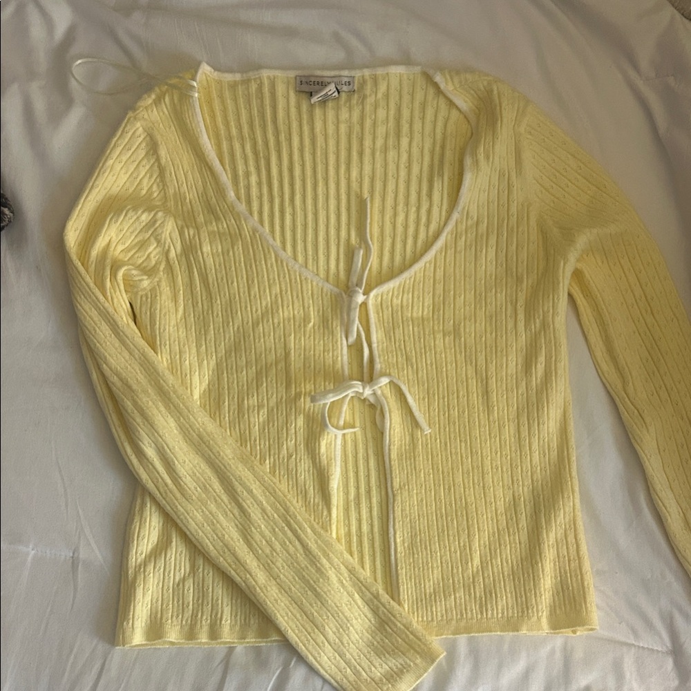 Light Yellow Ribbed Tie-Front Blouse
